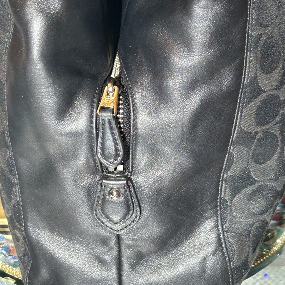 Coach Black Jacquard Tote Bag w/Silver-tone Cherry Bag Charm 14” x 12” x 3.5” - Picture 4 of 16